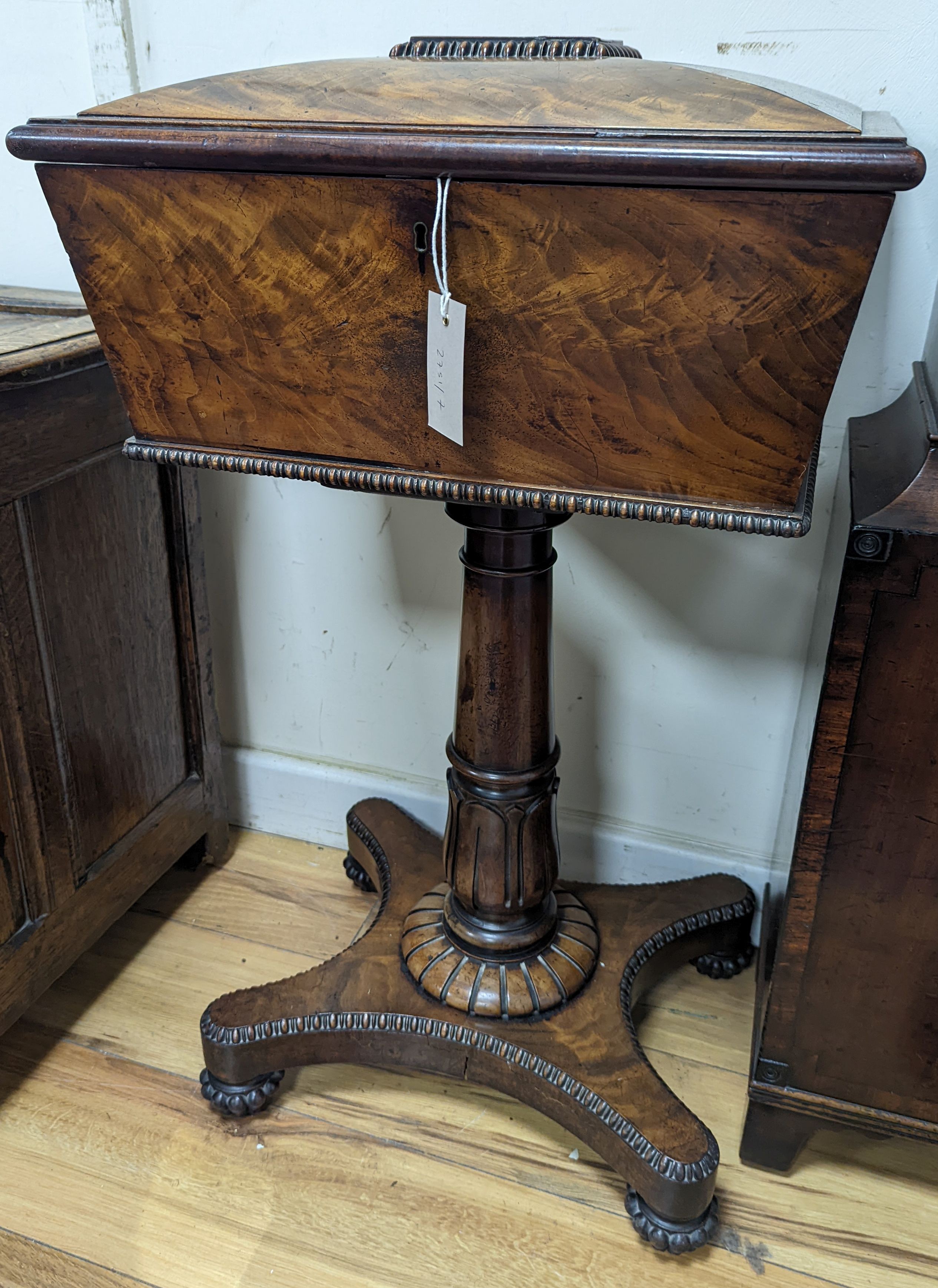 A William IV mahogany sewing table (converted from a teapoy), width 45cm, depth 37cm, height 78cm